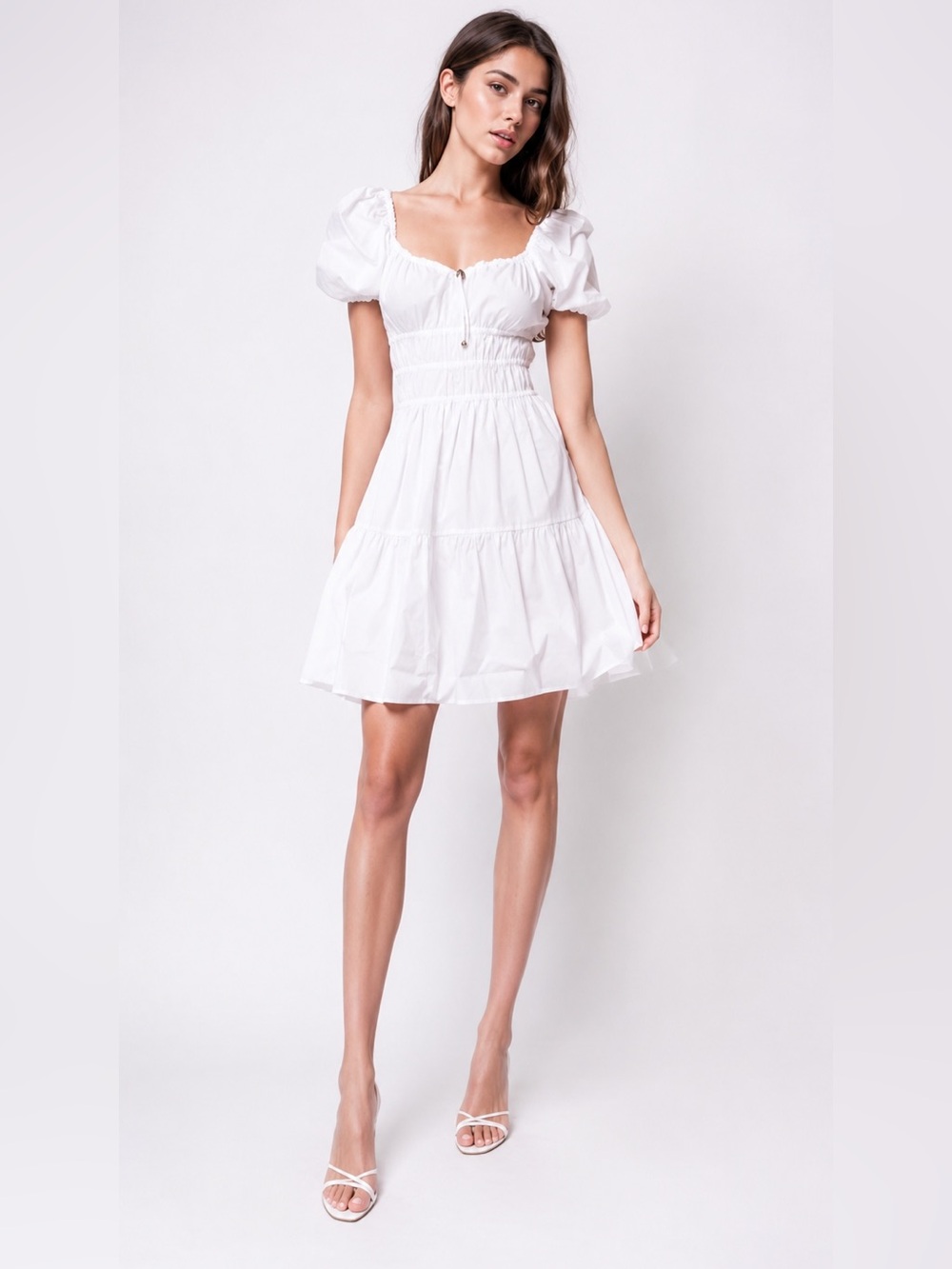 Pinko Abriolas Puff Sleeve White Mini Dress Cotton IT 38 Cottagecore